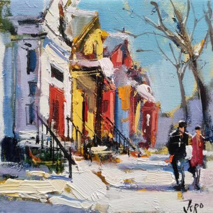Peinture Neighborhood Walk par Joro | Tableau Figuratif Huile Urbain