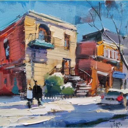 Peinture My Street in the Winter par Joro | Tableau Figuratif Huile Urbain