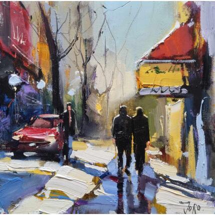Peinture Winter Walk in Montreal par Joro | Tableau Figuratif Huile Urbain