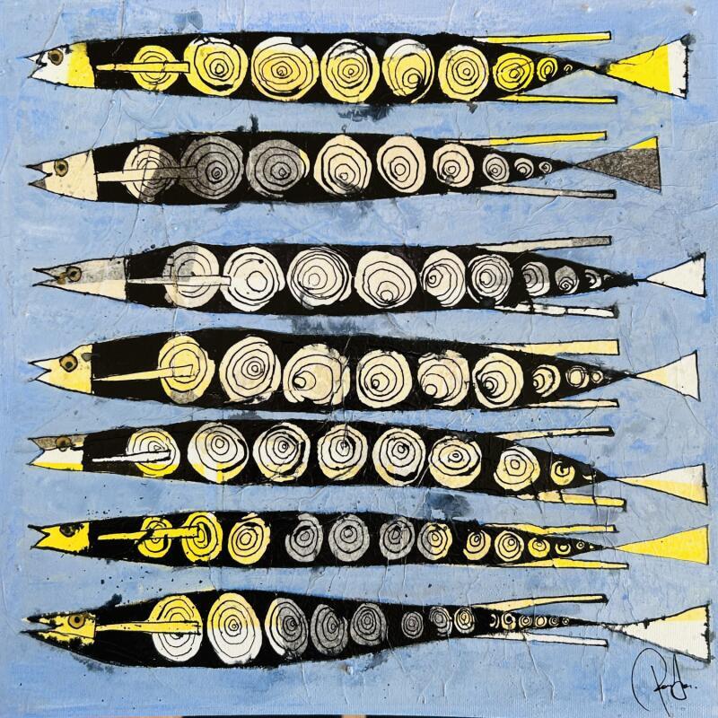 Gemälde Harengs fumés von Colombo Cécile | Gemälde Naive Kunst Tiere Aquarell Acryl Collage Tinte Pastell