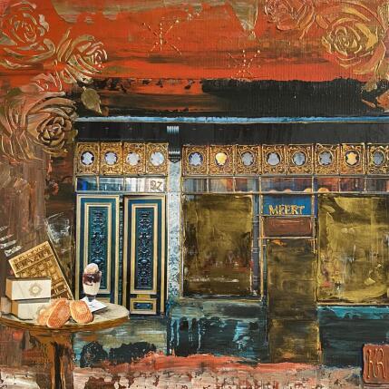 Peinture Pause gourmande chez Meert  par Romanelli Karine | Tableau Figuratif Acrylique, Collage Scènes de vie, Urbain