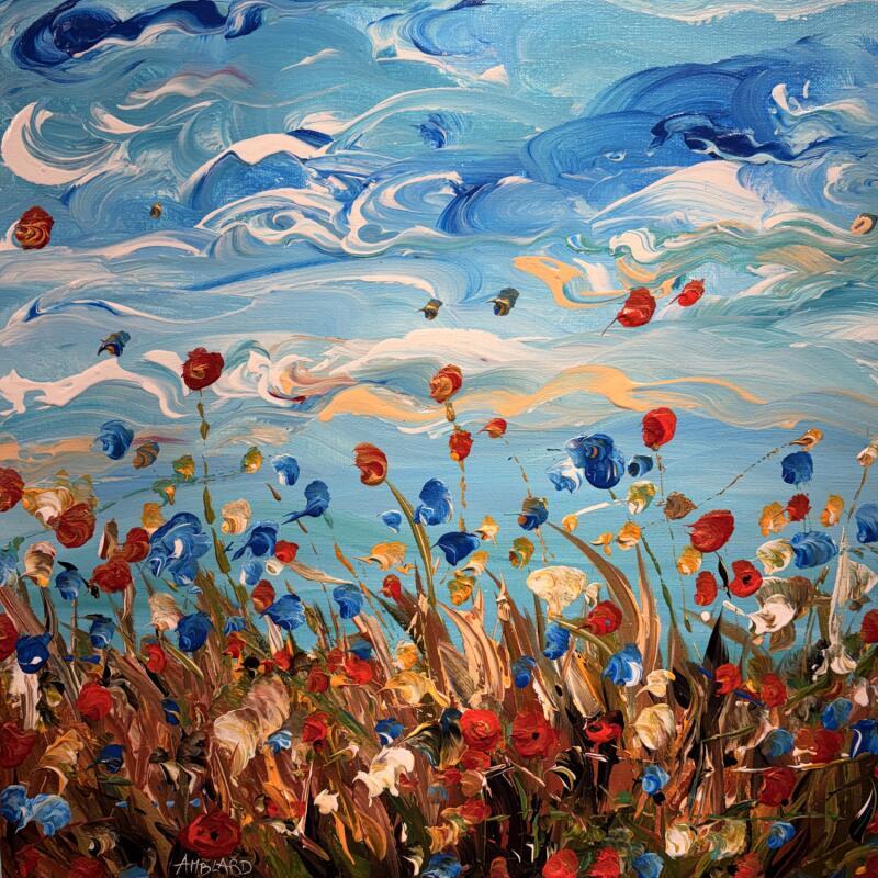 Gemälde Coquelicots et bleuets von Amblard Florence | Gemälde