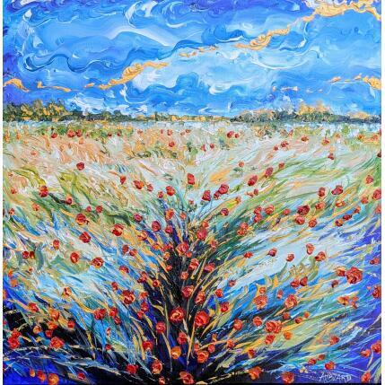 Peinture Champ de blé doré et coquelicots par Amblard Florence | Tableau