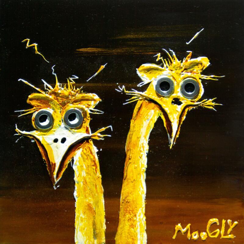 Peinture Inséparablus par Moogly | Tableau Art Singulier Animaux Acrylique Résine Pigments
