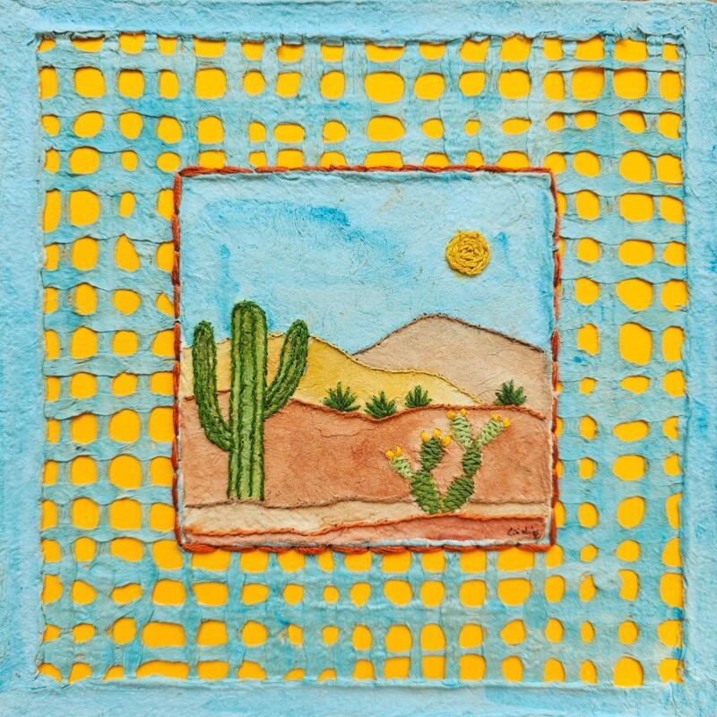 Painting Desert geometry by Vazquez Laila | Painting Figurative Landscapes Watercolor Textile