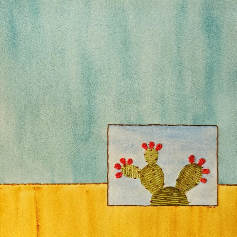 Painting Red desert fruits by Vazquez Laila | Painting Figurative Nature Watercolor Textile