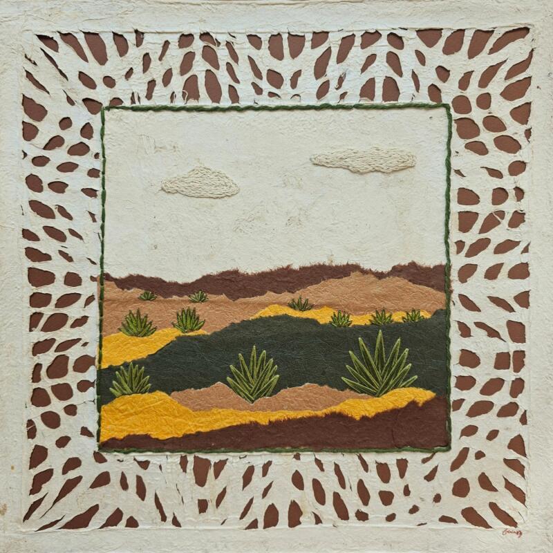 Painting Desert horizon by Vazquez Laila | Painting Figurative Landscapes Watercolor Textile