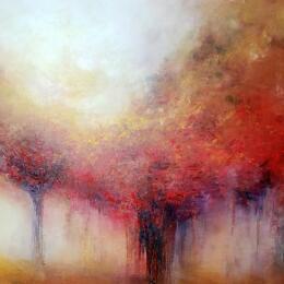Painting Les arbres rouges by Levesque Emmanuelle | Painting  Oil