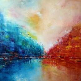Painting Conte de la ville en couleur by Levesque Emmanuelle | Painting  Oil