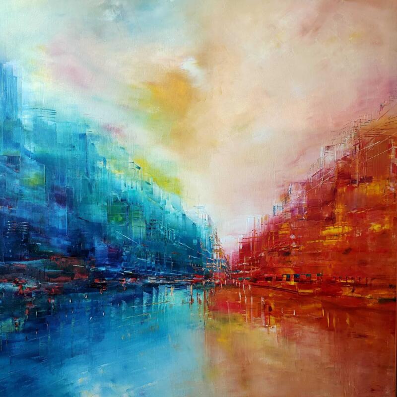 Peinture Conte de la ville en couleur par Levesque Emmanuelle | Tableau Huile