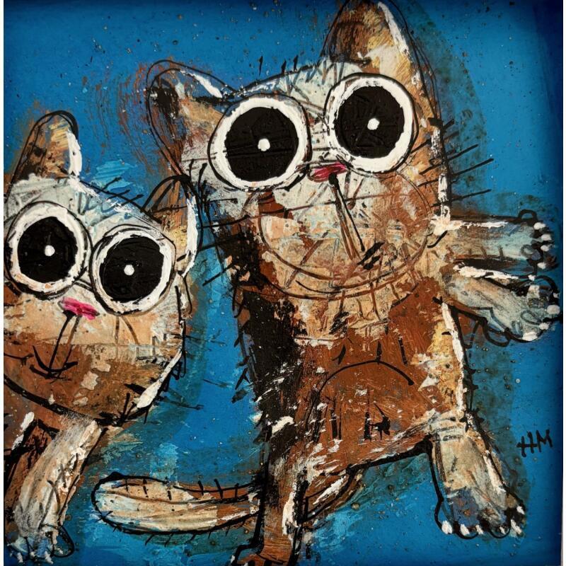 Peinture On se chamaille par Maury Hervé | Tableau Art Singulier Animaux Acrylique Encre