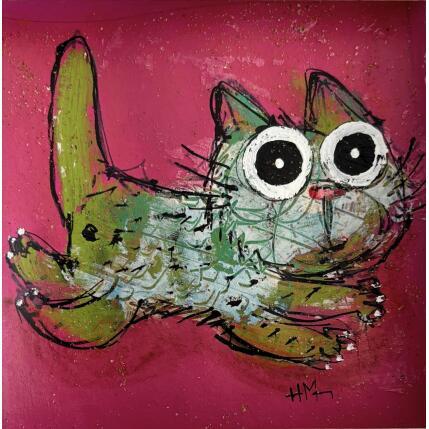 Peinture Un chat vert… par Maury Hervé | Tableau Art Singulier Acrylique, Encre Animaux