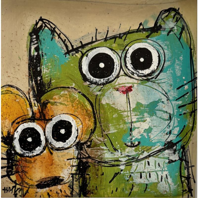 Peinture Pote de jeux dangereux! par Maury Hervé | Tableau Art Singulier Animaux Acrylique Pigments