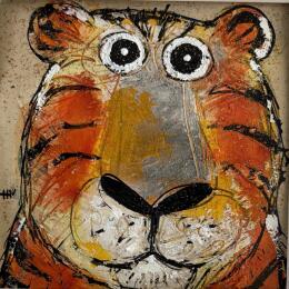 Peinture Oh le méchant tigre par Maury Hervé | Tableau Art Singulier Acrylique, Encre Animaux