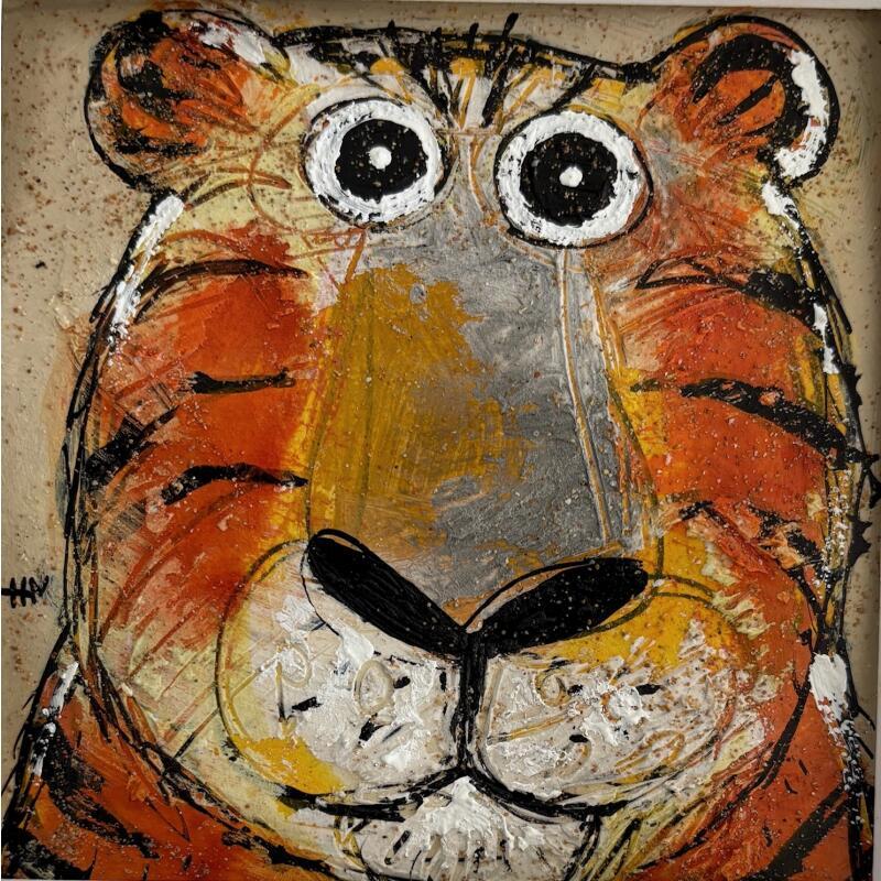 Painting Oh le méchant tigre by Maury Hervé | Painting Raw art Animals Acrylic Ink