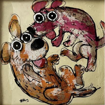 Peinture Contents  de se retrouver par Maury Hervé | Tableau Art Singulier Acrylique, Encre Animaux