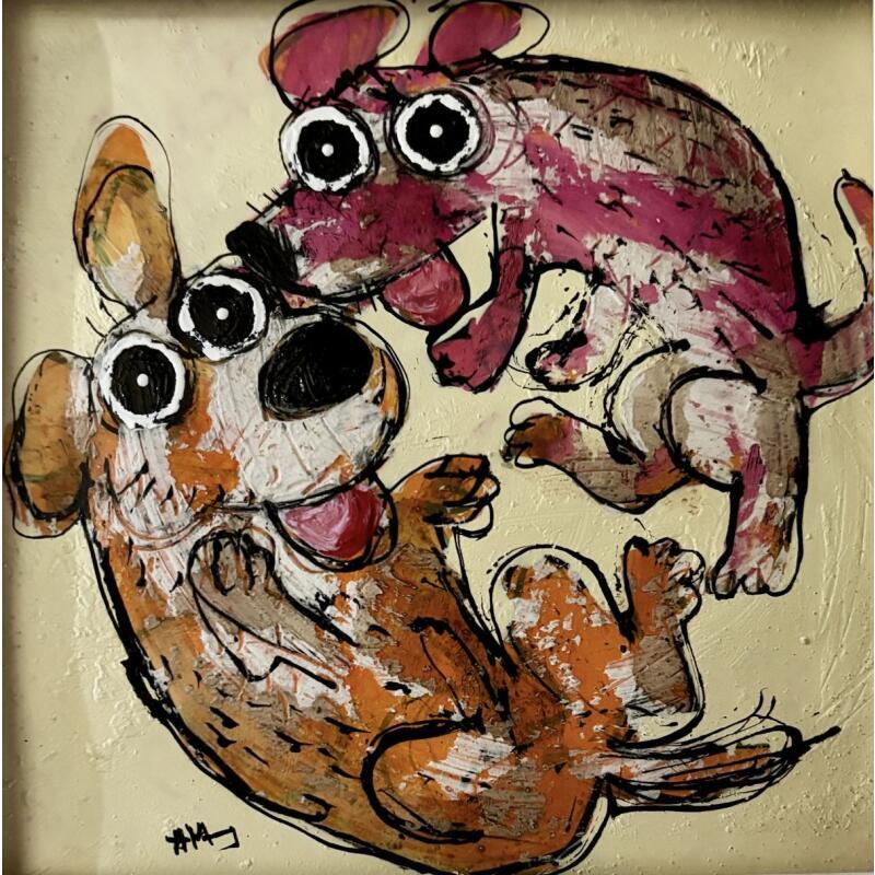 Painting Contents  de se retrouver by Maury Hervé | Painting Raw art Animals Acrylic Ink