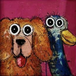 Peinture Selfie à la ferme! par Maury Hervé | Tableau Art Singulier Acrylique, Pigments Animaux