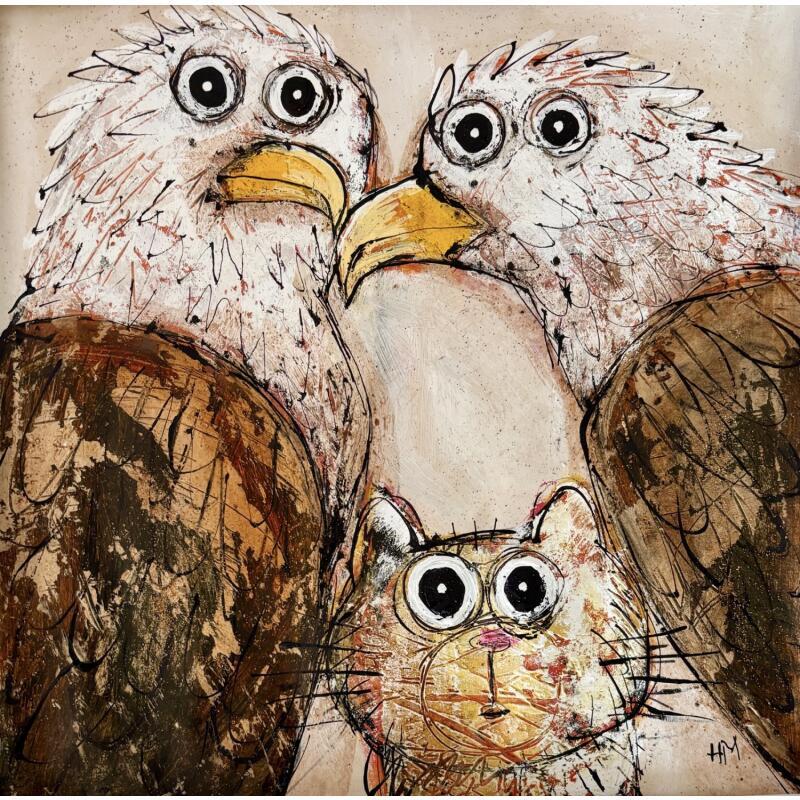 Painting Minou et les deux aigles by Maury Hervé | Painting Raw art Animals Acrylic Pigments