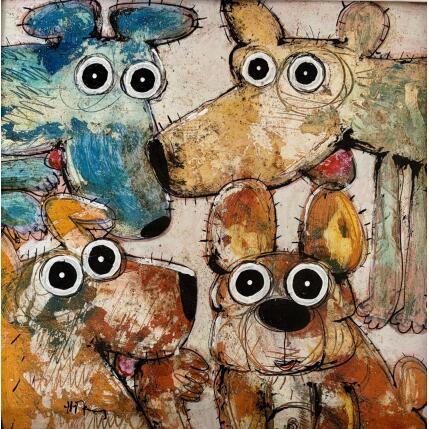 Peinture Au jardin public par Maury Hervé | Tableau Art Singulier Acrylique, Encre Animaux