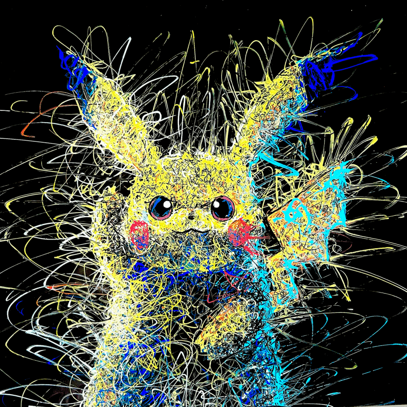 Peinture Pikachu par Pauline Dutel | Tableau Pop-art Icones Pop Plexiglas Posca