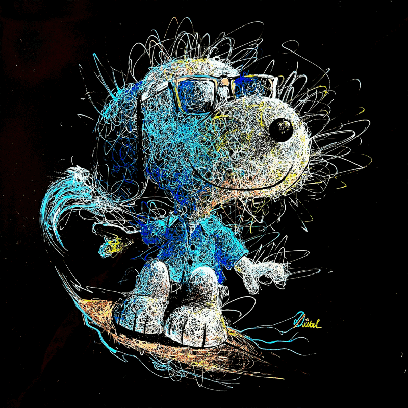 Gemälde Snoopy Surf von Pauline Dutel | Gemälde Pop-Art Pop-Ikonen Plexiglas Posca