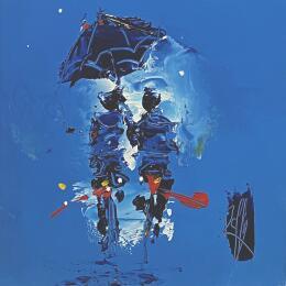 Peinture Sous ton parapluie par Raffin Christian | Tableau Figuratif Huile Scènes de vie