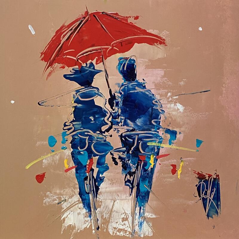 Peinture Parapluie Rouge  par Raffin Christian | Tableau Figuratif Scènes de vie Huile