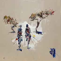 Peinture Chemin faisant  par Raffin Christian | Tableau Figuratif Huile Scènes de vie