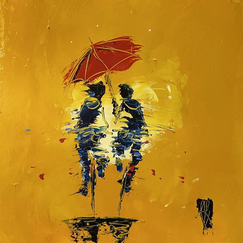 Peinture Sous ton parapluie rouge   par Raffin Christian | Tableau Figuratif Scènes de vie Huile
