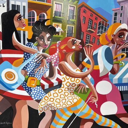 Painting  La balade de Kiki le chien by Lopez Alfredo | Painting Figurative Acrylic Life style