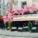 Peinture Under the Pink Blossoms par Xanlar | Tableau Impressionnisme Urbain Architecture Huile