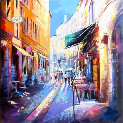 Peinture Lumière du matin dans le vieux Lyon par Gérard Sylvie | Tableau Figuratif Acrylique Scènes de vie, Société, Urbain