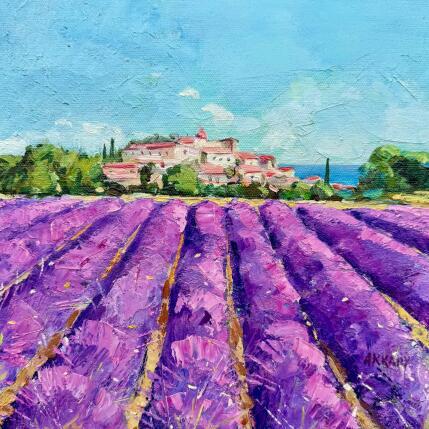 Peinture Les champs de lavande en Provence par Arkady | Tableau Figuratif Huile