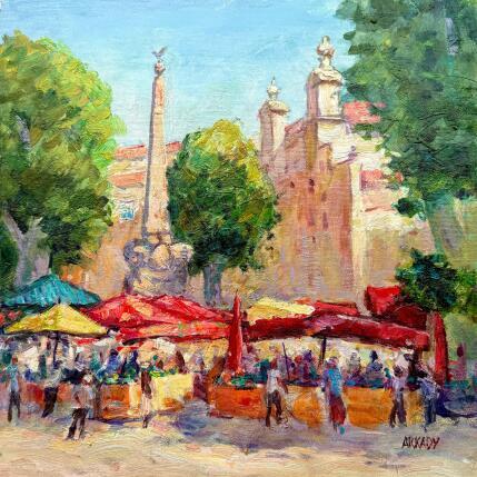 Peinture Le marché sur la place de la Madelaine par Arkady | Tableau Figuratif Huile