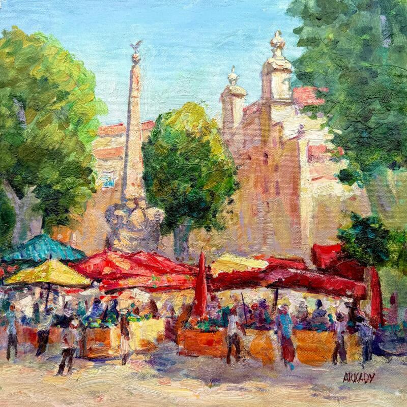 Painting Le marché sur la place de la Madelaine by Arkady | Painting Figurative Oil