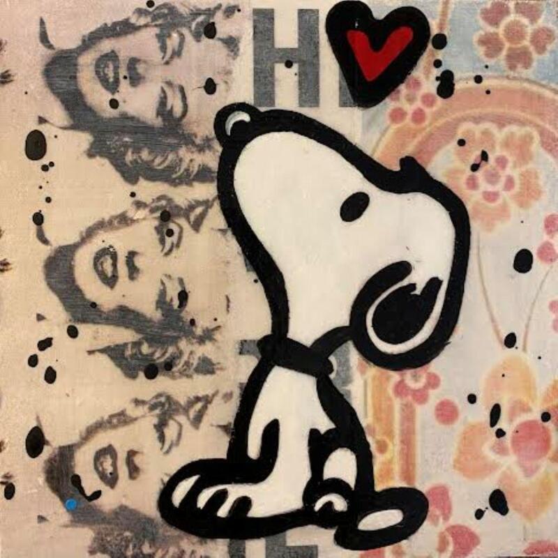Painting F1 snoopy love by Marie G.  | Painting Pop-art Pop icons Wood Acrylic Gluing
