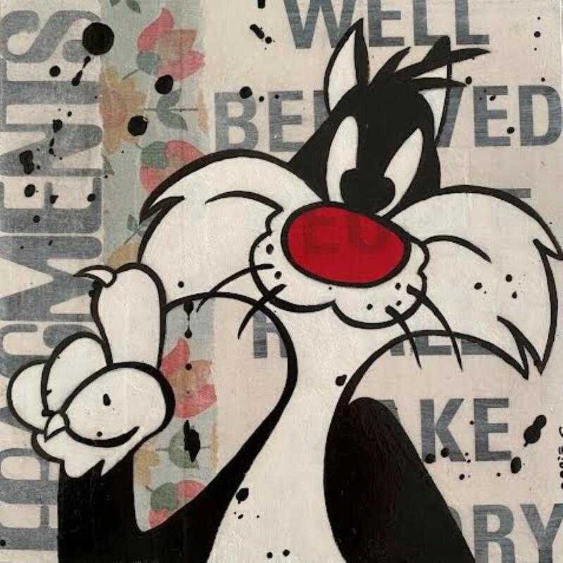 Painting F2  Grosminet by Marie G.  | Painting Pop-art Pop icons Wood Acrylic Gluing