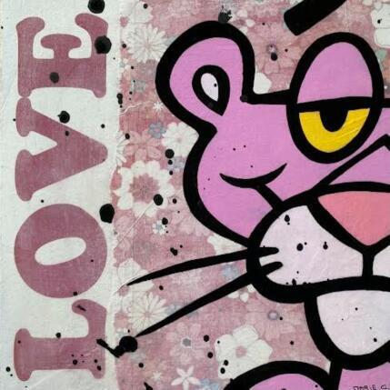 Peinture F3  Panthère rose par Marie G.  | Tableau Pop-art Acrylique, Bois, Collage Icones Pop