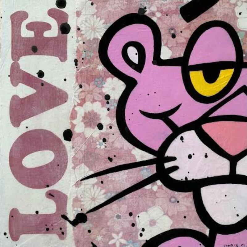 Peinture F3  Panthère rose par Marie G.  | Tableau Pop-art Icones Pop Bois Acrylique Collage