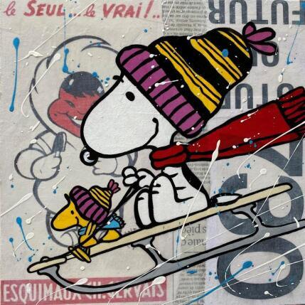 Peinture F3  descente en luge par Marie G.  | Tableau Pop-art Acrylique, Bois, Collage Icones Pop