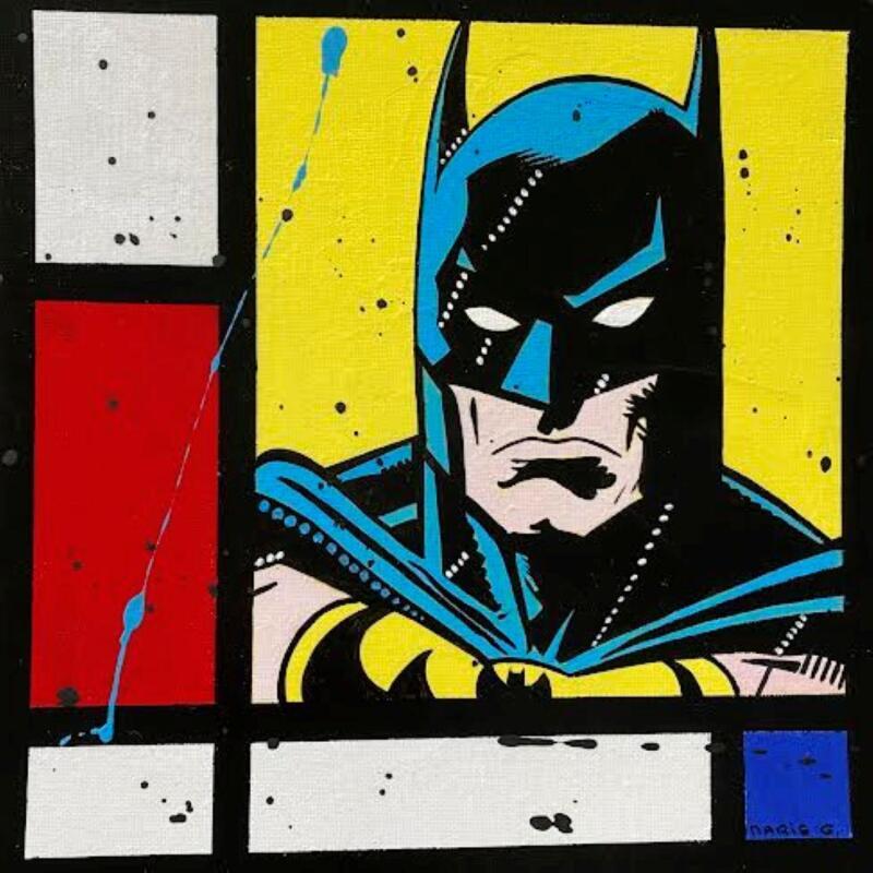 Painting F3 Batman Mondrian by Marie G.  | Painting Pop-art Pop icons Acrylic