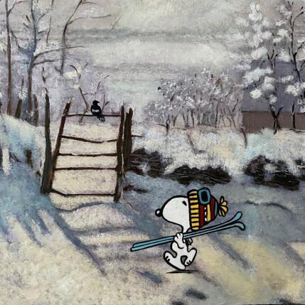 Gemälde F3 La pie et Snoopy (Monet) von Marie G.  | Gemälde Pop-Art Acryl, Holz Pop-Ikonen