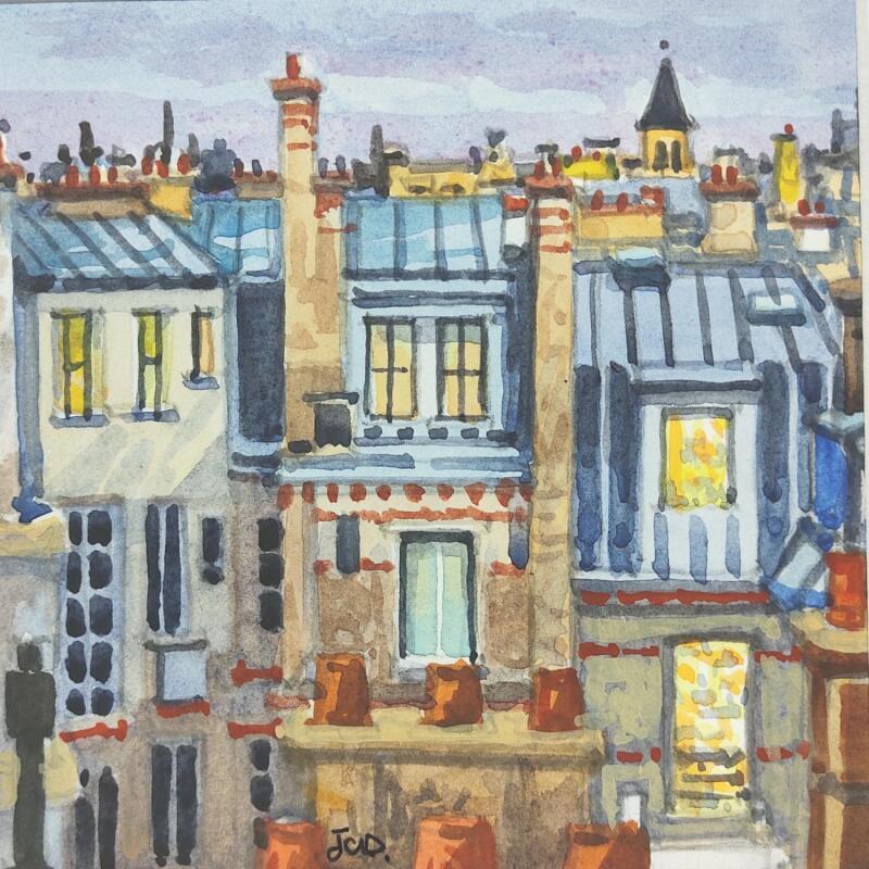Pintura Les toits à Paris por Decoudun Jean charles | Pintura Figurativo Urbano Acuarela