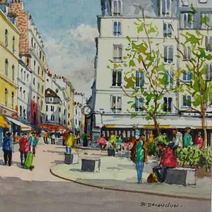 Peinture Place de la Contrescarpe et rue Mouffetard par Decoudun Jean charles | Tableau Figuratif Aquarelle Urbain