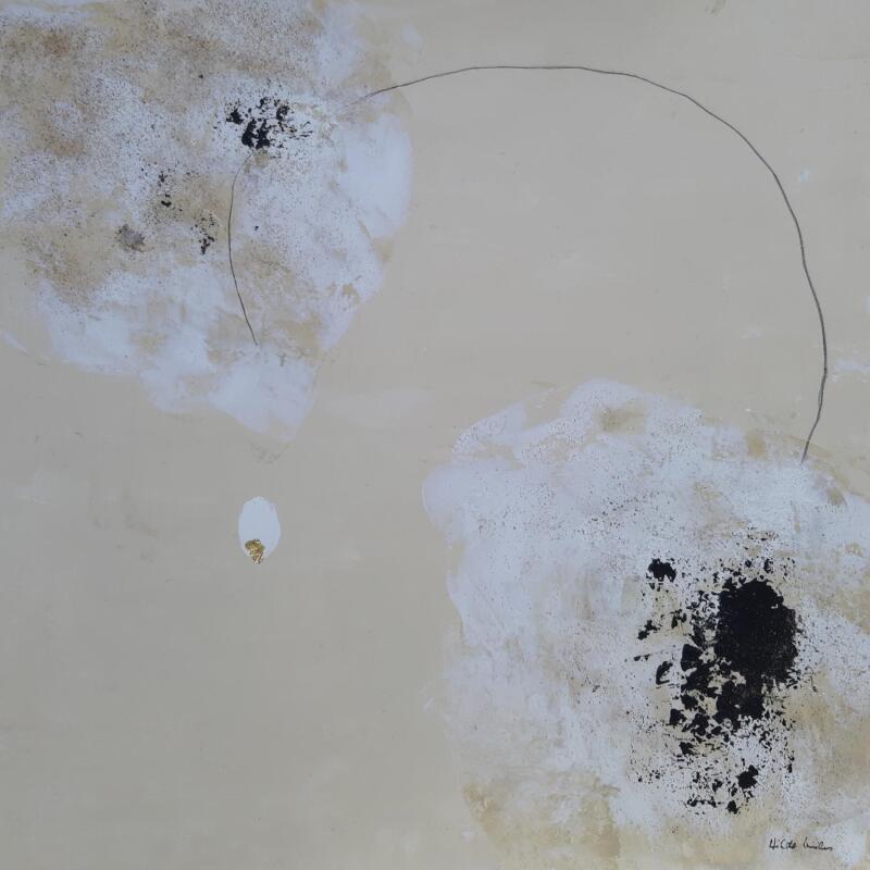 Peinture abstract beige D 113 par Wilms Hilde | Tableau Abstrait Acrylique Feuille d'or