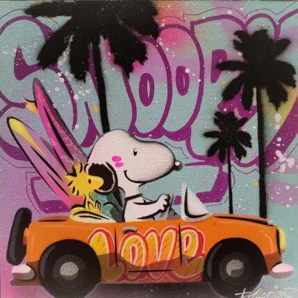 Painting Snoopy voiture surf by Lemoine Mael | Painting Pop-art Acrylic, Graffiti Pop icons