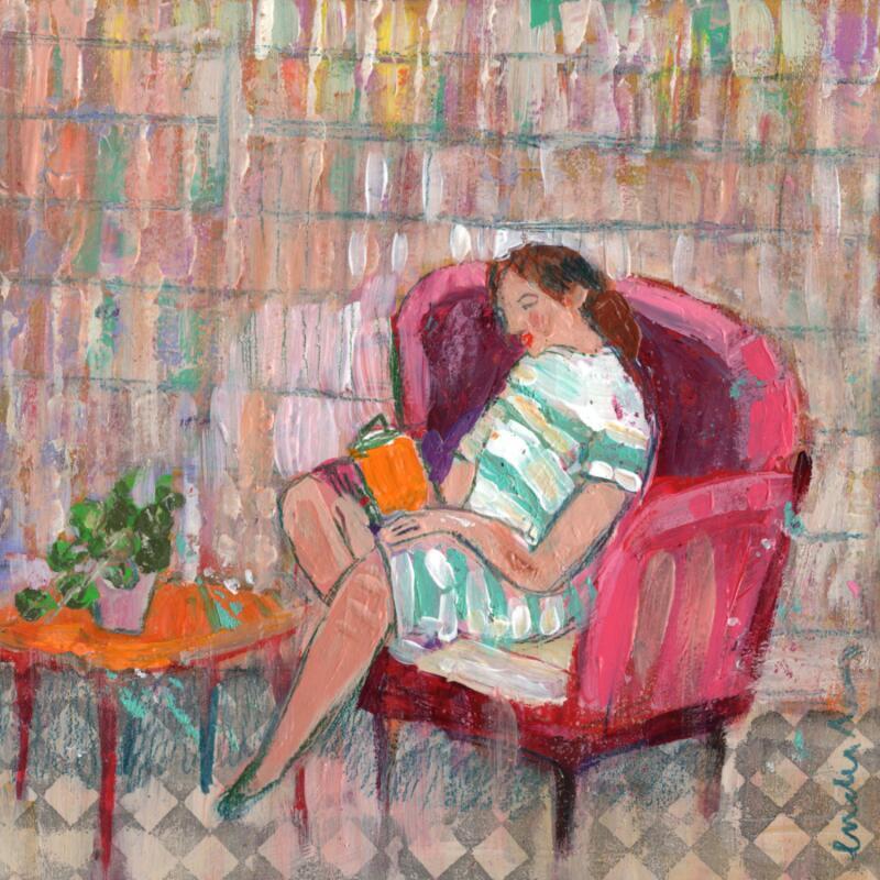 Painting Entre les lignes, Annie Ernaux by Lourdes Ral | Painting Figurative Life style Acrylic