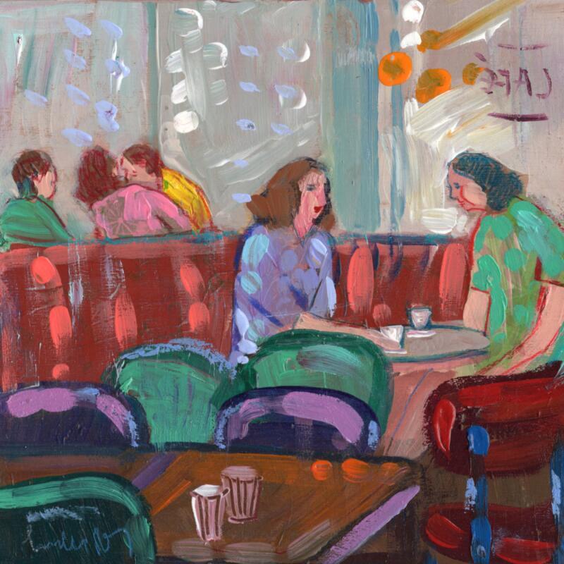 Painting Un café pour les secrets by Lourdes Ral | Painting Figurative Life style Wood