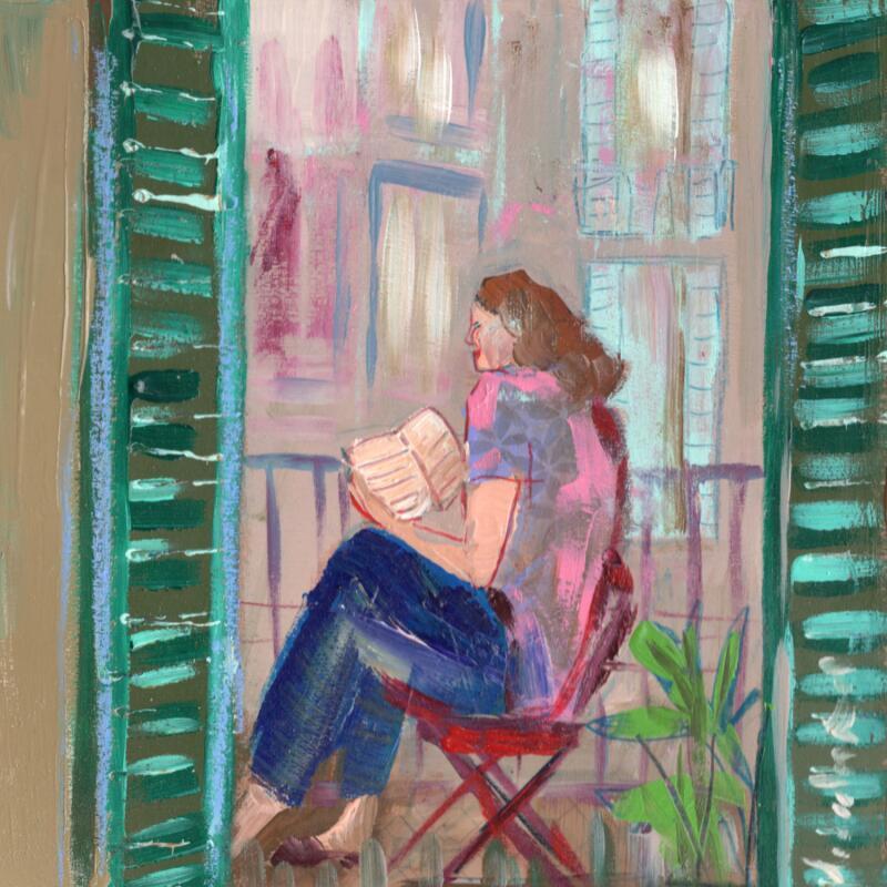 Peinture Des histories qui se lisent par Lourdes Ral | Tableau Figuratif Scènes de vie Acrylique